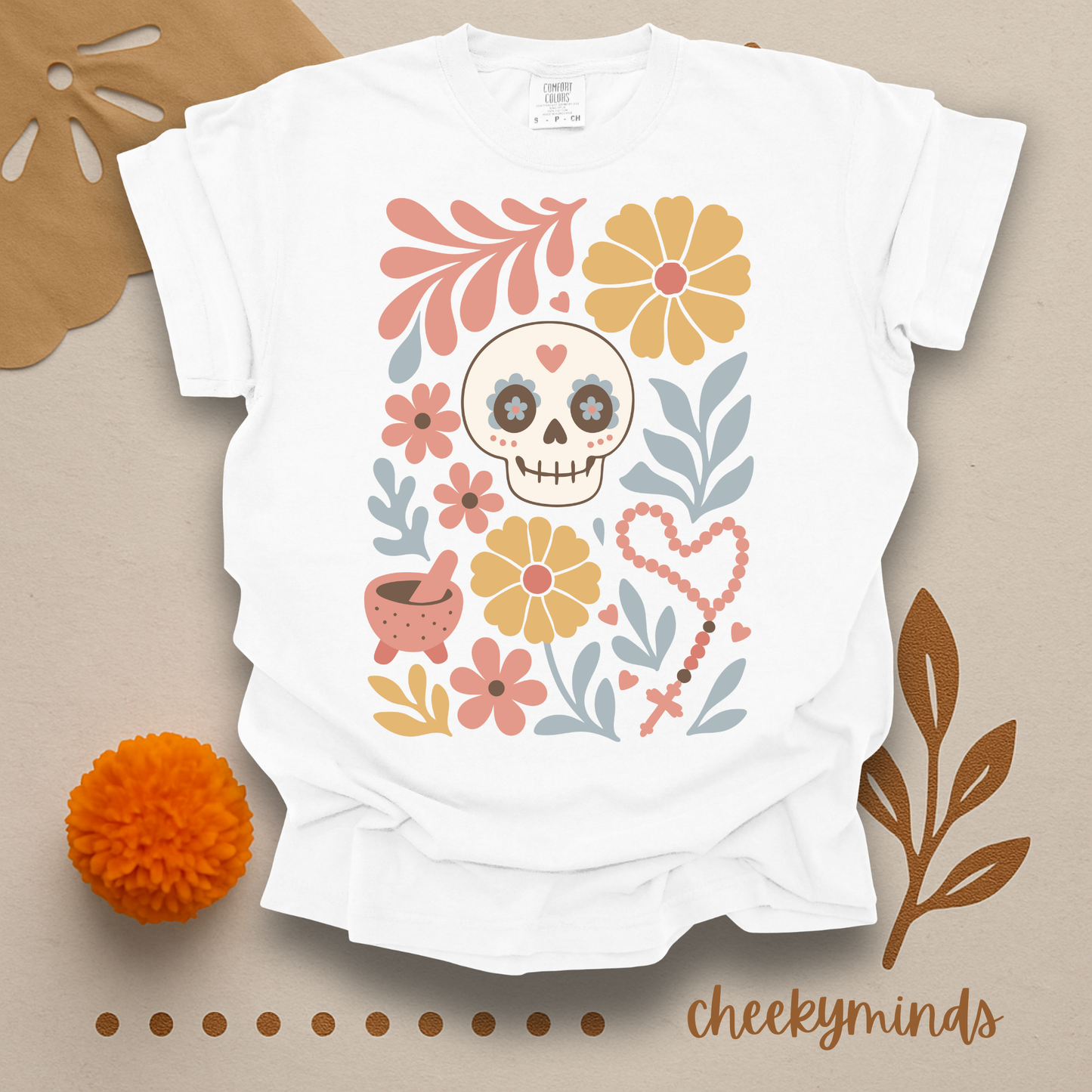 Floral Skull Day of the Dead shirt Día de los Muertos Shirt Cute Sugar Skull Floral Tee Mexican Folk Art Shirt Calavera Skeleton Boho Design