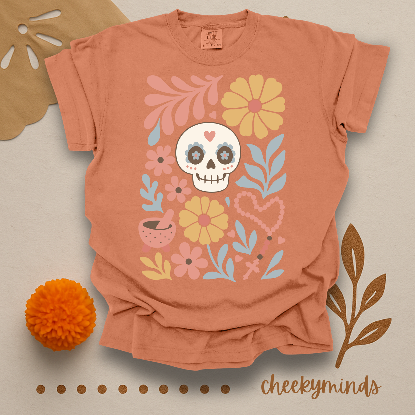Floral Skull Day of the Dead shirt Día de los Muertos Shirt Cute Sugar Skull Floral Tee Mexican Folk Art Shirt Calavera Skeleton Boho Design