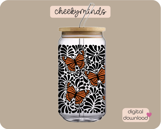 Black Monarch Talavera 20oz Libbey Glass Can Wrap