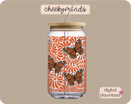 Orange Monarch Talavera 20oz Libbey Glass Can Wrap