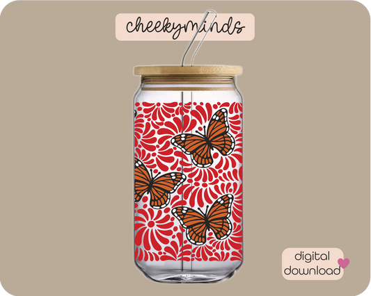 Red Monarch Talavera 20oz Libbey Glass Can Wrap