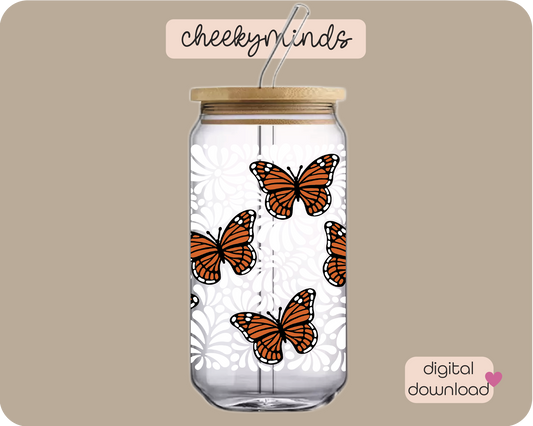 White Monarch Talavera 20oz Libbey Glass Can Wrap