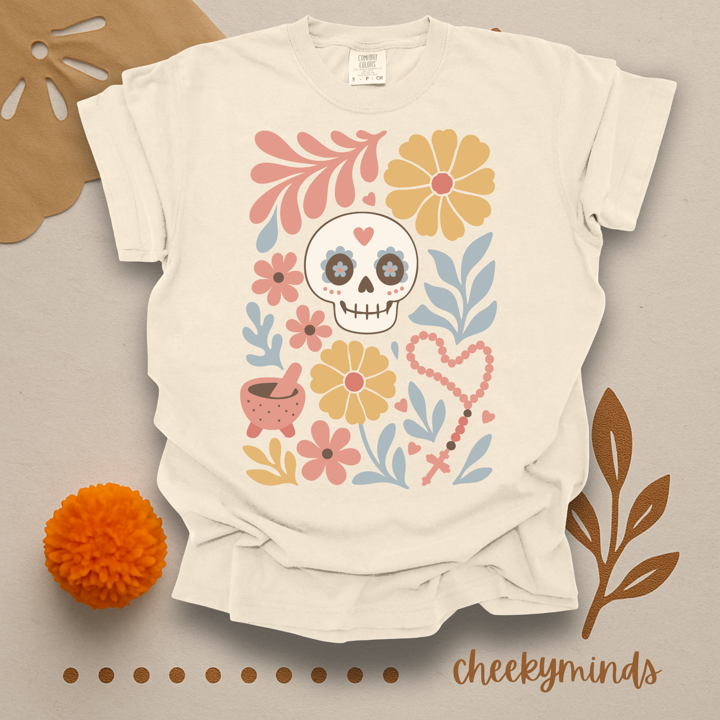 Floral Skull Day of the Dead shirt Día de los Muertos Shirt Cute Sugar Skull Floral Tee Mexican Folk Art Shirt Calavera Skeleton Boho Design