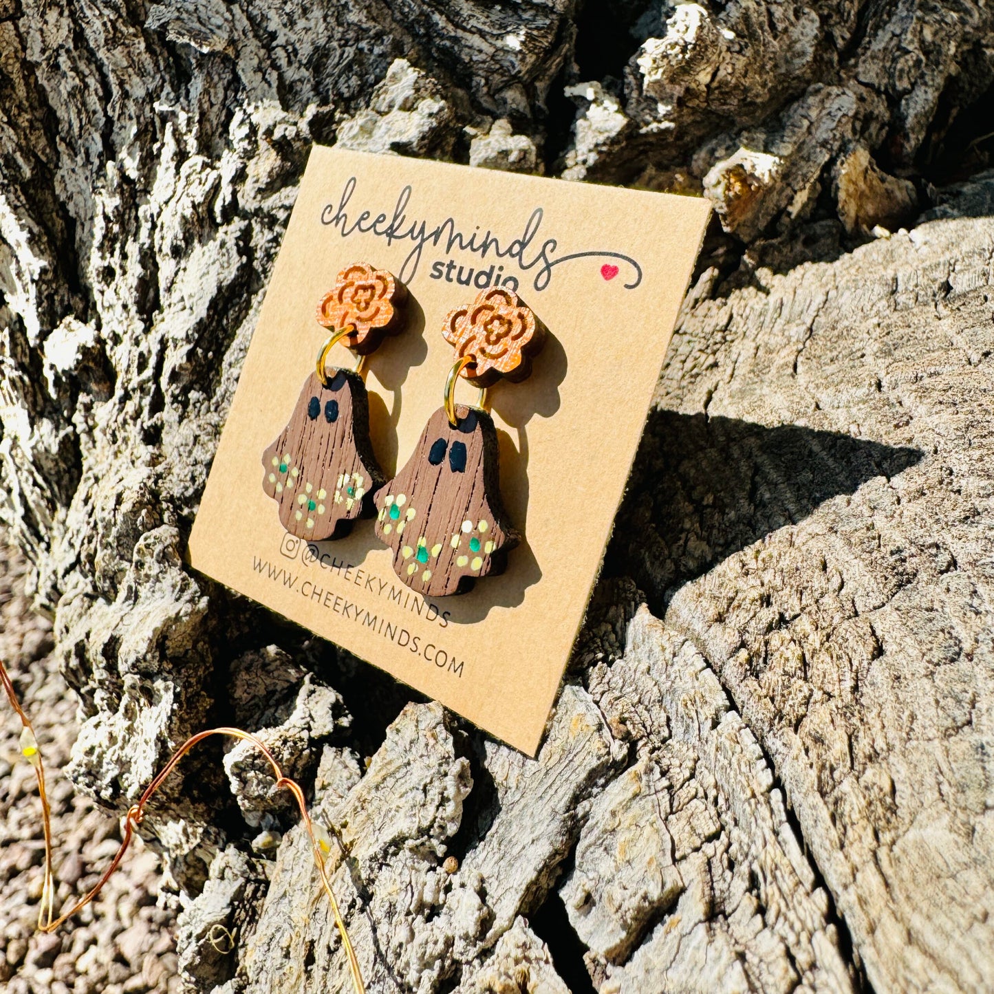 Jarrito Ghost with Marigolds Dangle Earring image 2