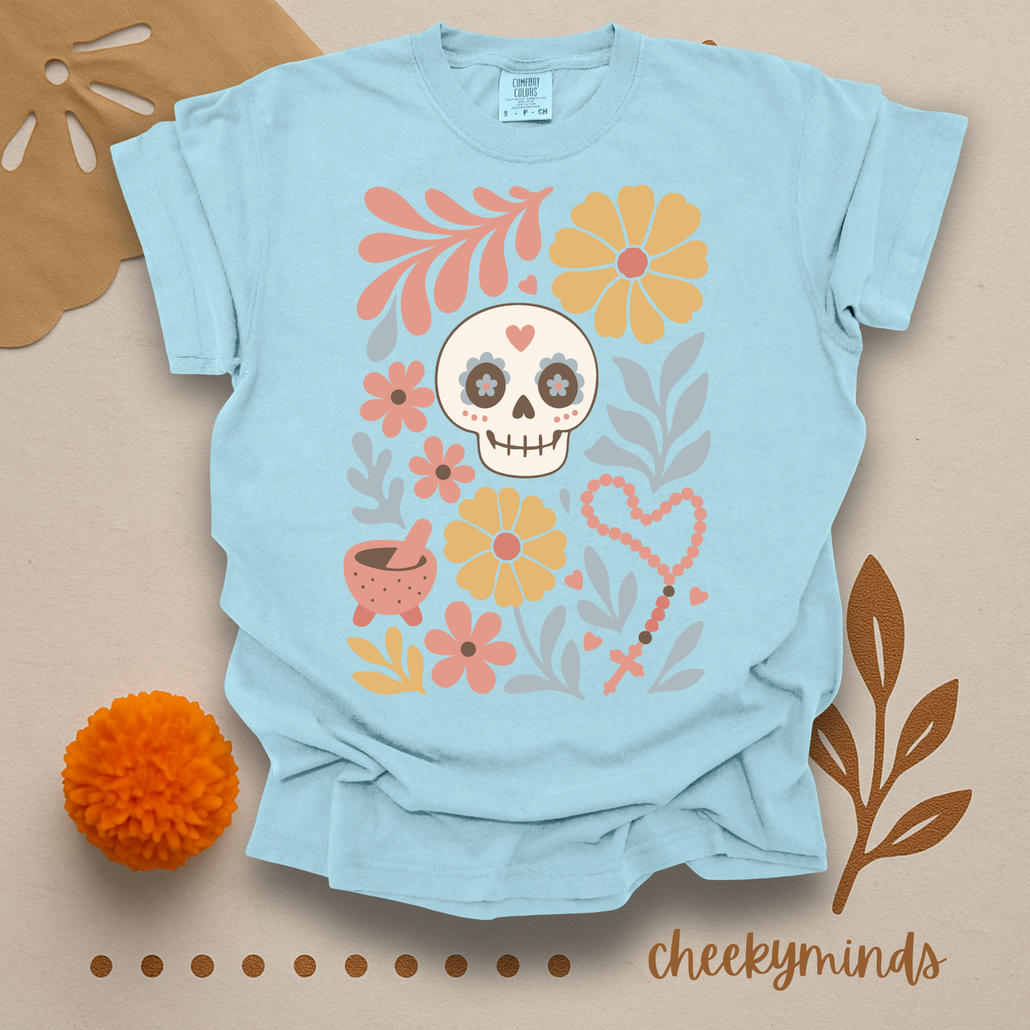 Floral Skull Day of the Dead shirt Día de los Muertos Shirt Cute Sugar Skull Floral Tee Mexican Folk Art Shirt Calavera Skeleton Boho Design