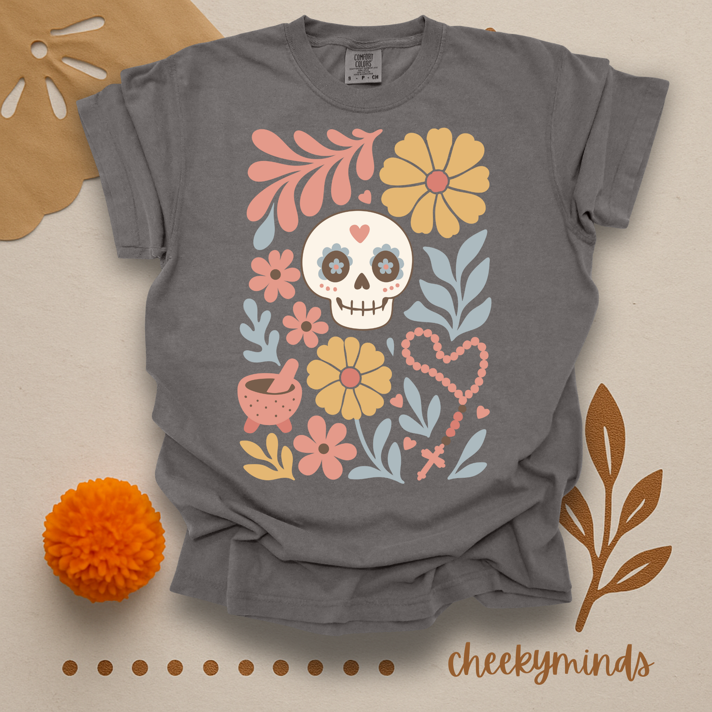 Floral Skull Day of the Dead shirt Día de los Muertos Shirt Cute Sugar Skull Floral Tee Mexican Folk Art Shirt Calavera Skeleton Boho Design