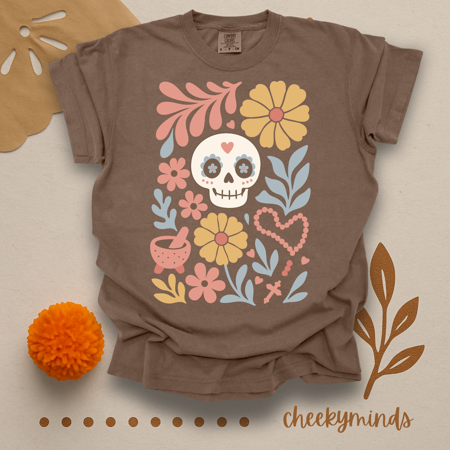 Floral Skull Day of the Dead shirt Día de los Muertos Shirt Cute Sugar Skull Floral Tee Mexican Folk Art Shirt Calavera Skeleton Boho Design