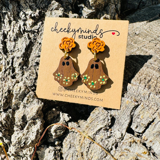 Jarrito Ghost with Marigolds Dangle Earring image 1