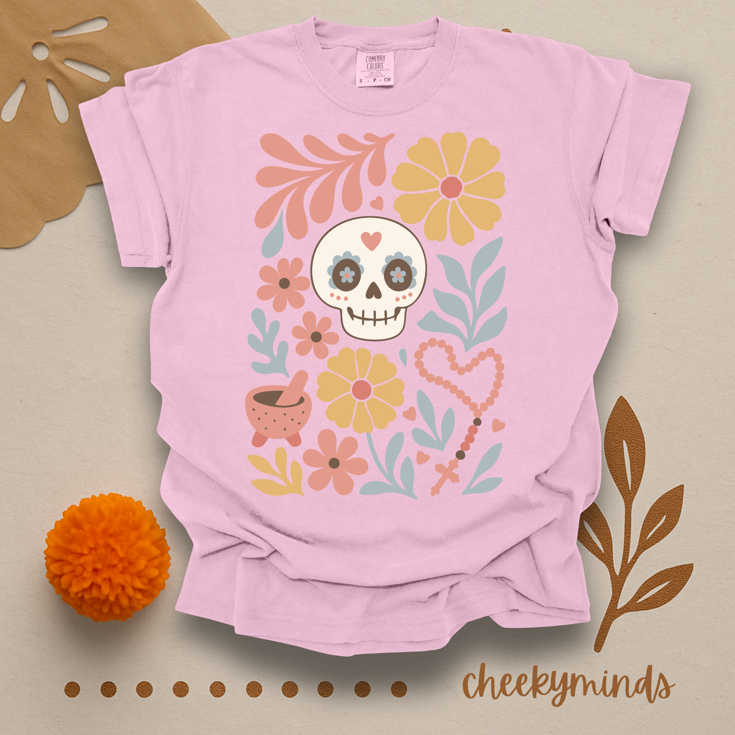 Floral Skull Day of the Dead shirt Día de los Muertos Shirt Cute Sugar Skull Floral Tee Mexican Folk Art Shirt Calavera Skeleton Boho Design