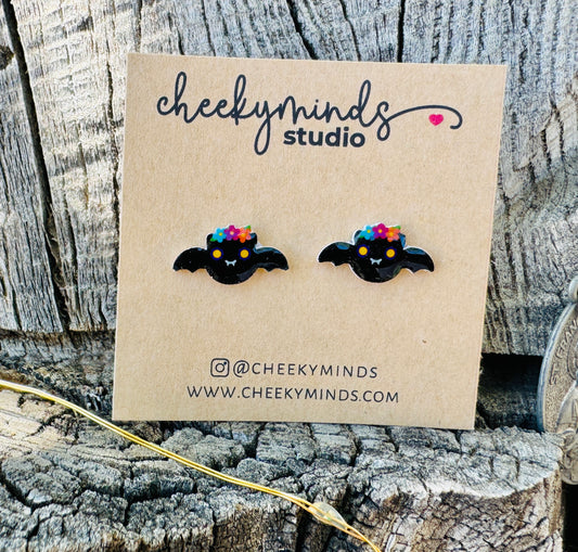 Senorita Bat Dia de Los Muertos Stud Earrings image 1