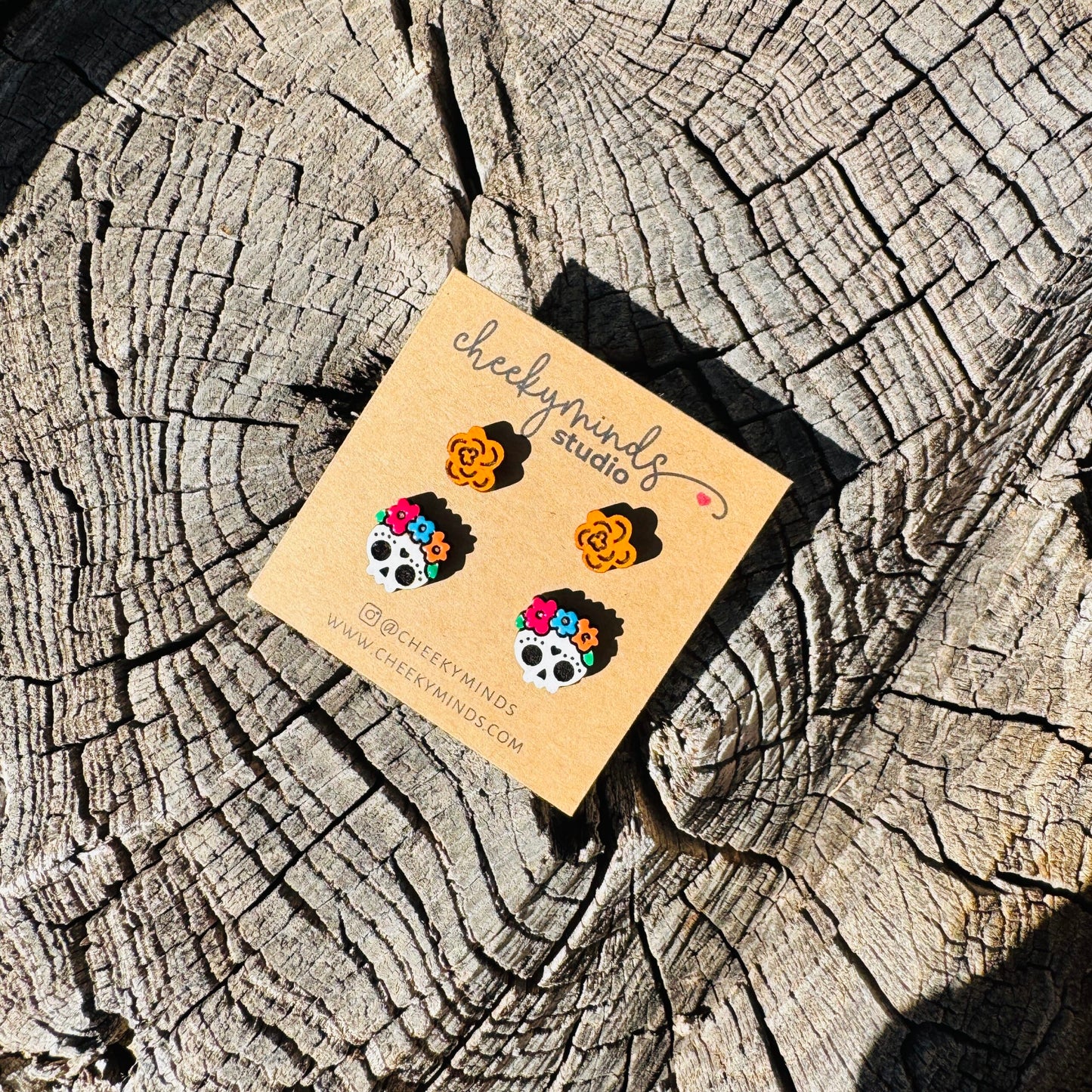 Dia de Los Muertos Earring Stud Set - Hand Painted image 2
