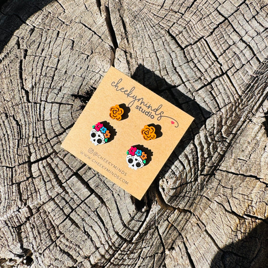 Dia de Los Muertos Earring Stud Set - Hand Painted image 2