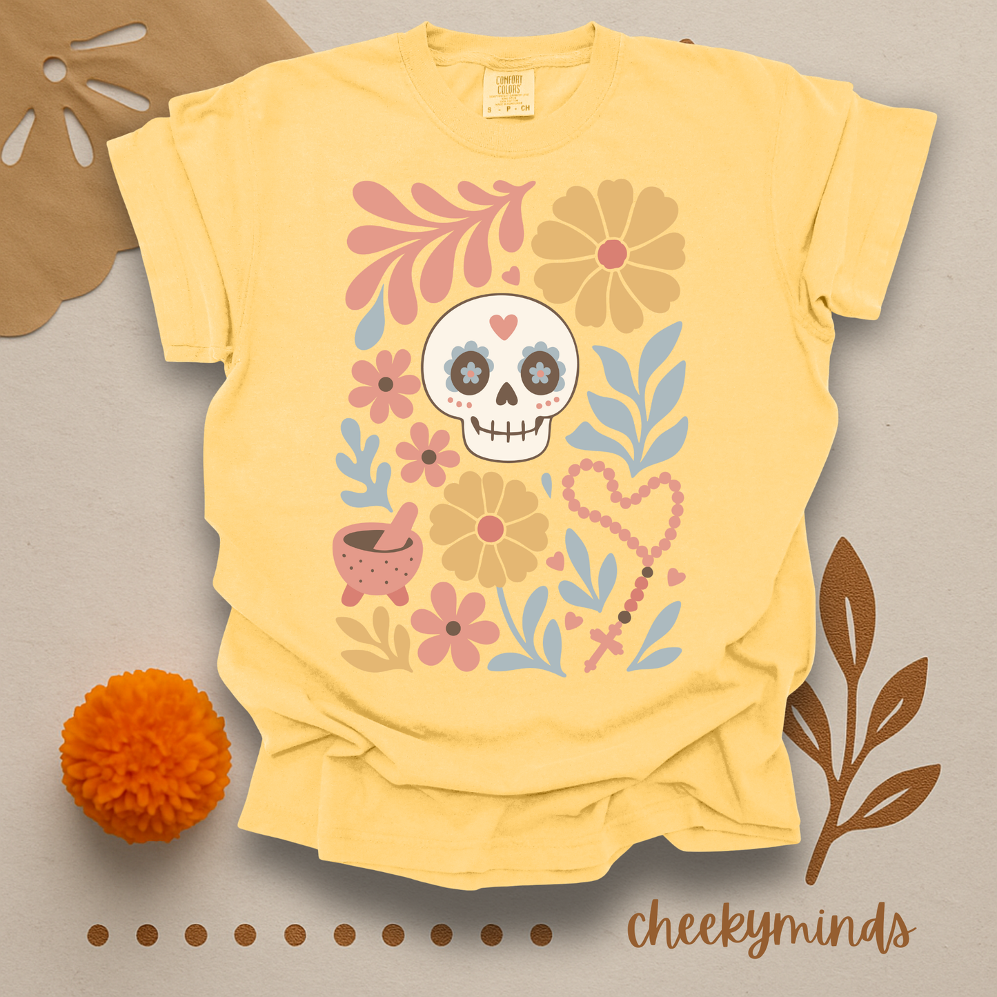 Floral Skull Day of the Dead shirt Día de los Muertos Shirt Cute Sugar Skull Floral Tee Mexican Folk Art Shirt Calavera Skeleton Boho Design