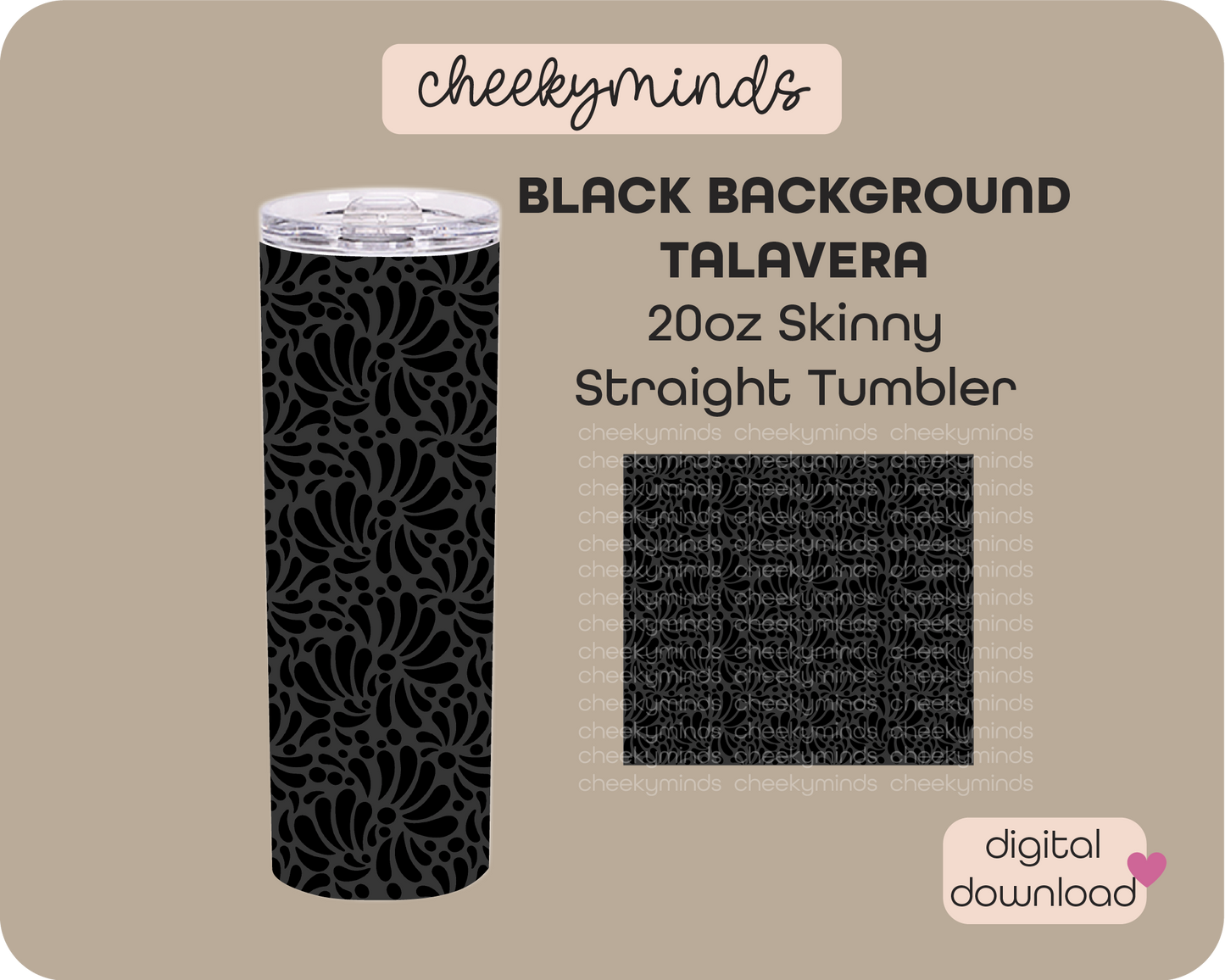 Talavera Black and Gray 20oz Skinny Straight Tumbler Wrap