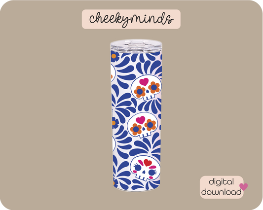 Dia de Los Muertos Blue 20oz Skinny Straight Tumbler Wrap