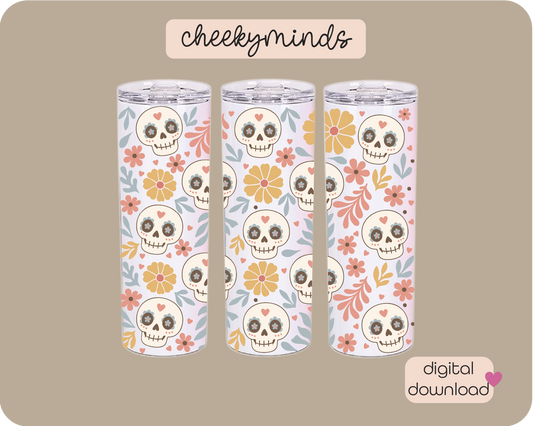 Boho Sugar Skull SVG PNG Wrap for 20oz Skinny Tumbler