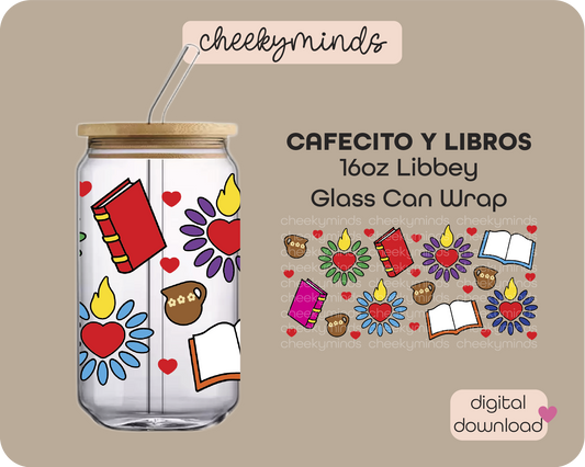 Cafecitos y Libros 16oz Libbey Glass Can Wrap