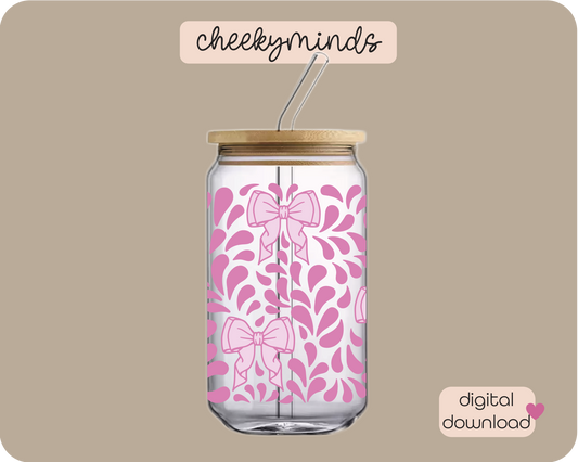 Pink Talavera Bow 16oz Libbey Glass Can Wrap