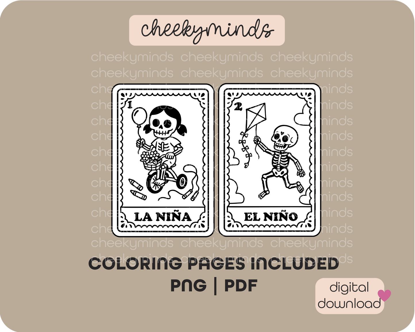 Día del Niño Loteria SVG Bundle La Niña and El Niño Black & White Skeleton Kids Dia de los Muertos Digital Art Day of the Child printable