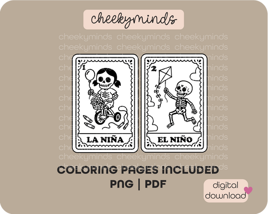 Día del Niño Loteria SVG Bundle La Niña and El Niño Black & White Skeleton Kids Dia de los Muertos Digital Art Day of the Child printable