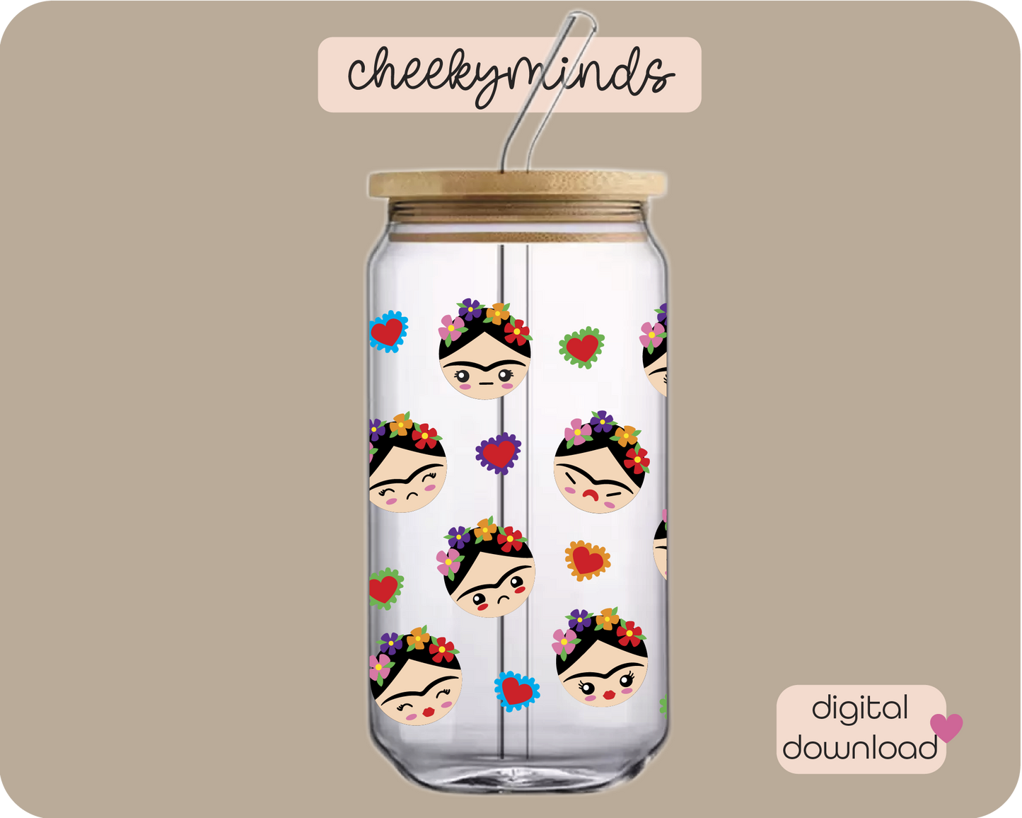 Faces of Frida 20oz Libbey Glass Can Wrap
