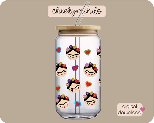 Faces of Frida 20oz Libbey Glass Can Wrap