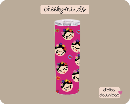 Faces of Frida Fuchsia 20oz Skinny Straight Tumbler Wrap