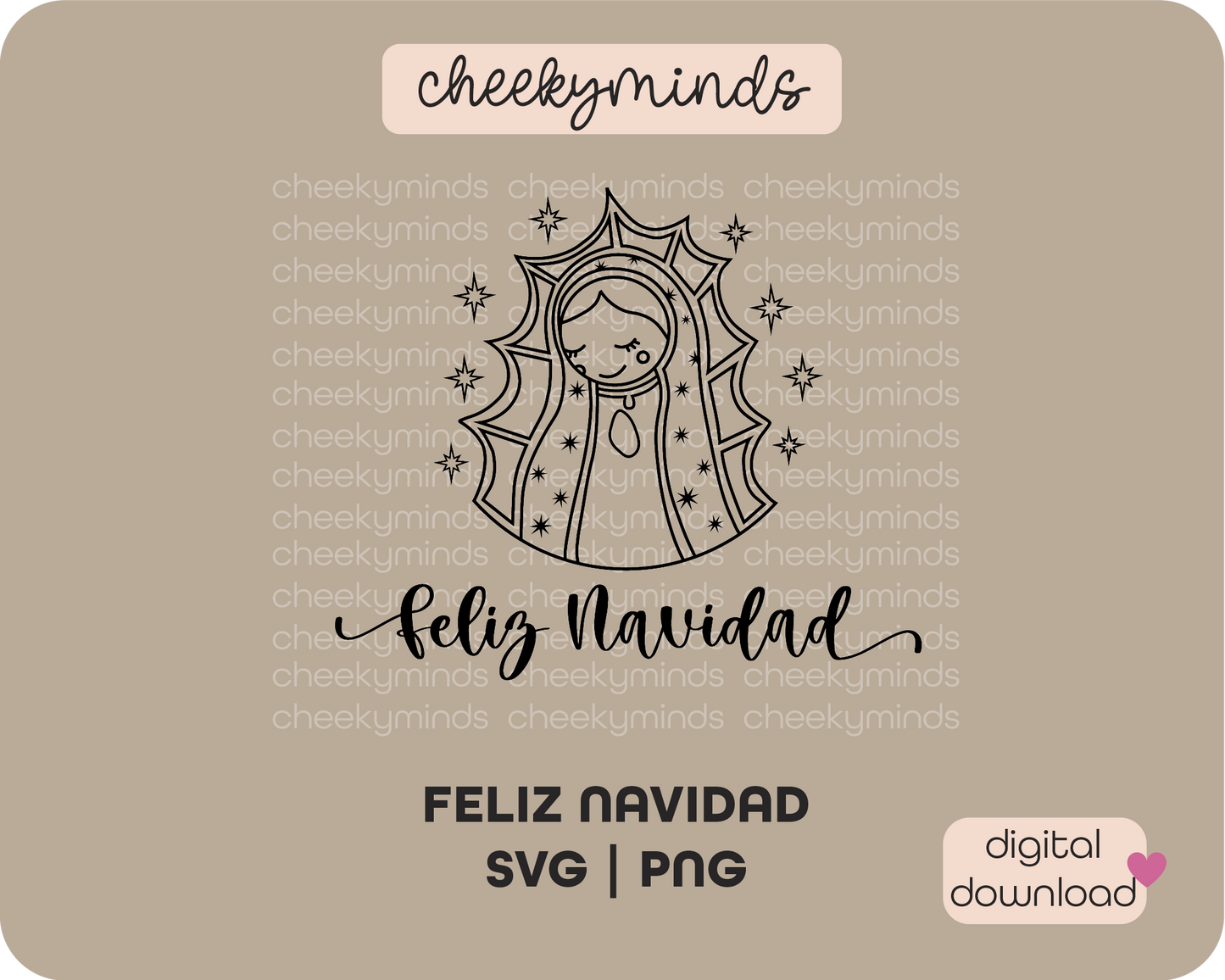 Feliz Navidad Virgen de Guadalupe Line Art SVG PNG