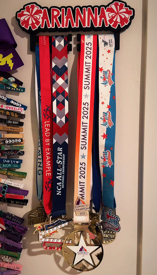 Cheerleader Custom Medal Holder – Personalized Nameplate Wall Display