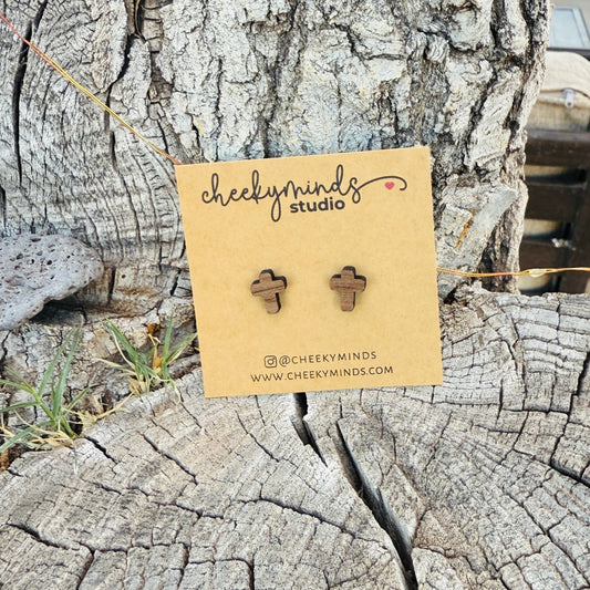 Wooden Cross Walnut Wood Earrings