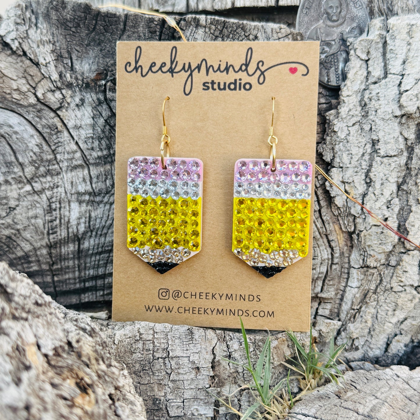 Teacher Pencil Rhinestone Earrings