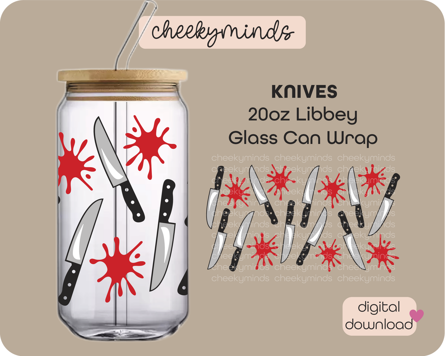 Halloween Knives 20oz Libbey Glass Can Wrap