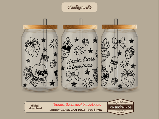 Sazon Stars and Sweetness 16oz Libbey Glass Can