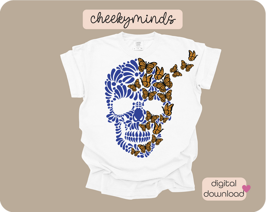 Talavera Skull and Monarchs SVG PNG