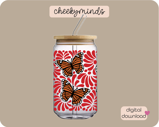 Red Monarch Talavera 16oz Libbey Glass Can Wrap