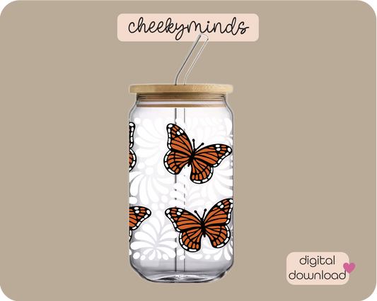 White Monarch Talavera 16oz Libbey Glass Can Wrap