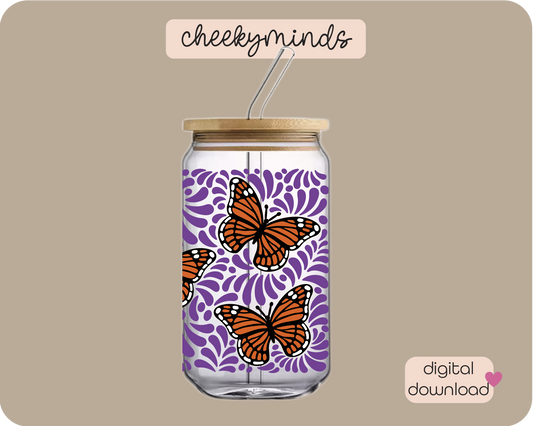 Purple Monarch Talavera 16oz Libbey Glass Can Wrap