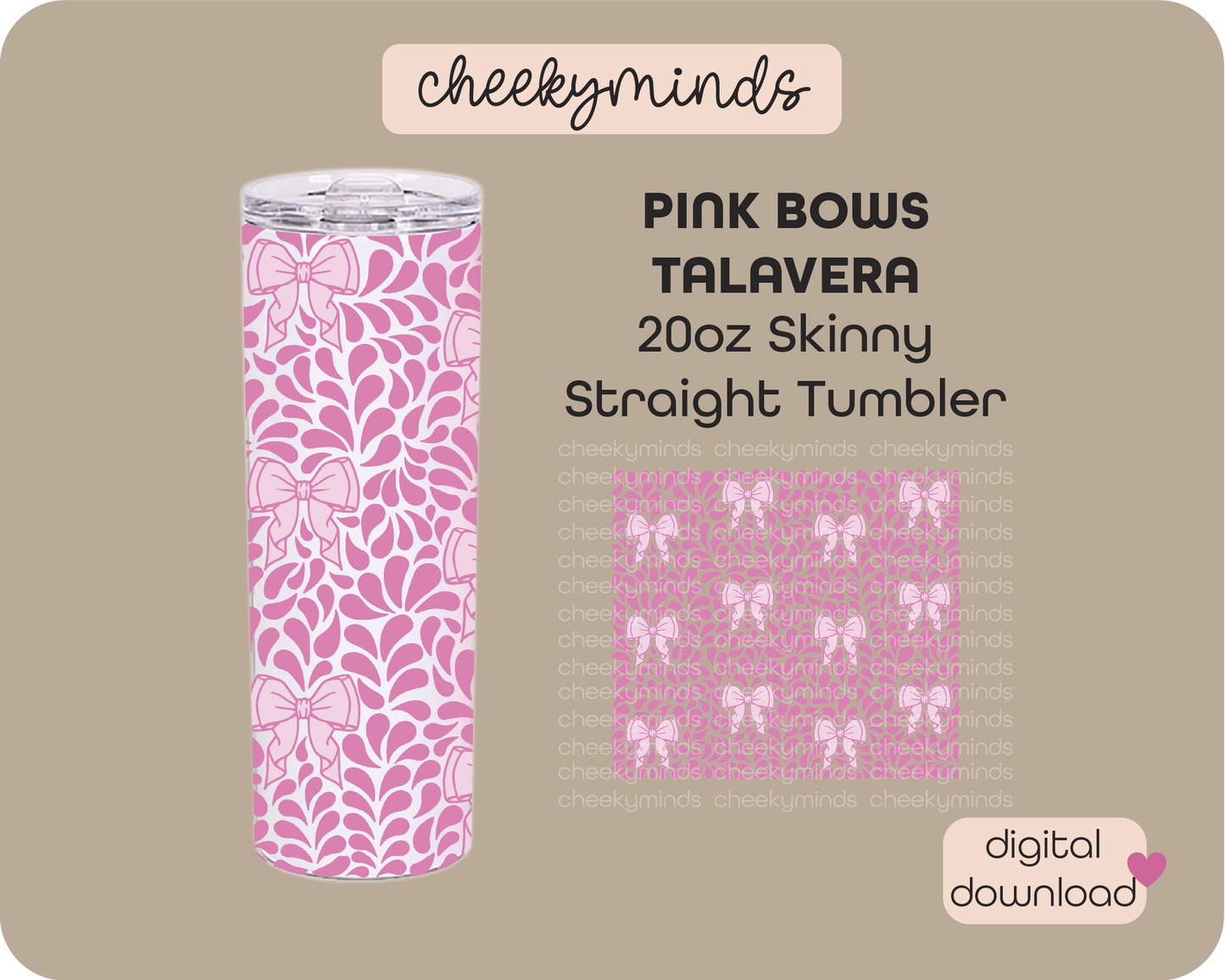 Talavera Bows Pink 20oz Skinny Straight Tumbler Wrap