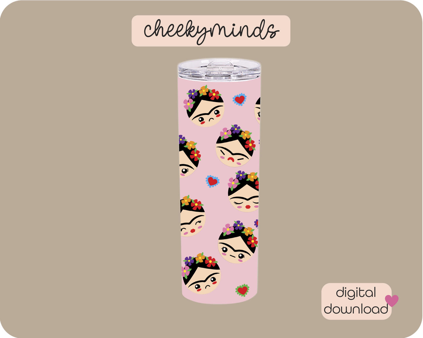 Faces of Frida Pink 20oz Skinny Straight Tumbler Wrap