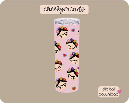Faces of Frida Pink 20oz Skinny Straight Tumbler Wrap