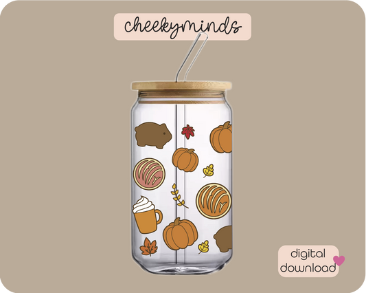 16oz Pumpkin Spice Pan Dulce Libbey Glass Can Wrap