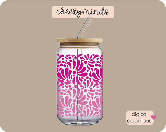 Pink Ombre Talavera 16oz Libbey Glass Can Wrap