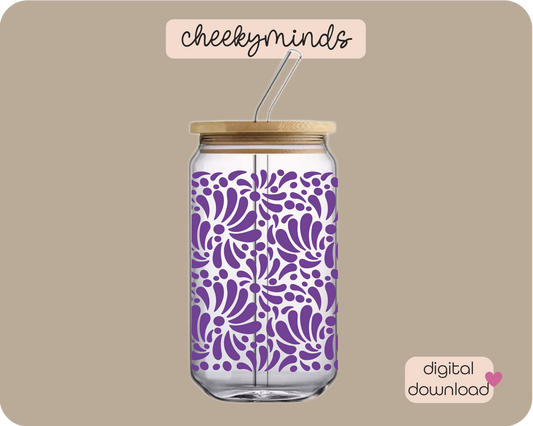 Purple Talavera 16oz Libbey Glass Can Wrap