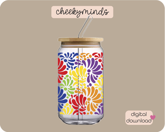 Rainbow Talavera 16oz Libbey Glass Can Wrap