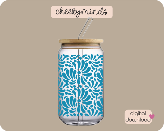 Teal Talavera 16oz Libbey Glass Can Wrap