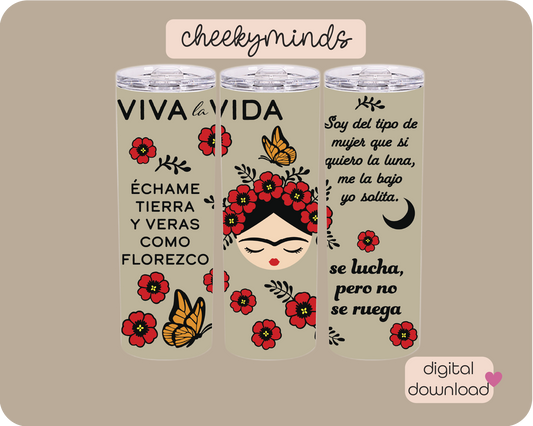 Frida Viva la Vida Beige 20oz Skinny Straight Tumbler Wrap