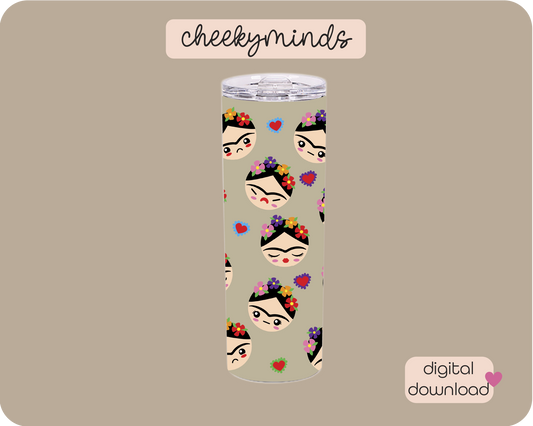 Faces of Frida Tan 20oz Skinny Straight Tumbler Wrap