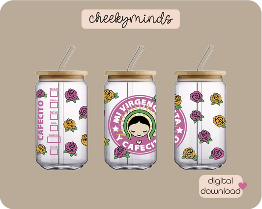 Mi Virgencita y Cafecito 16oz Libbey Glass Can Wrap