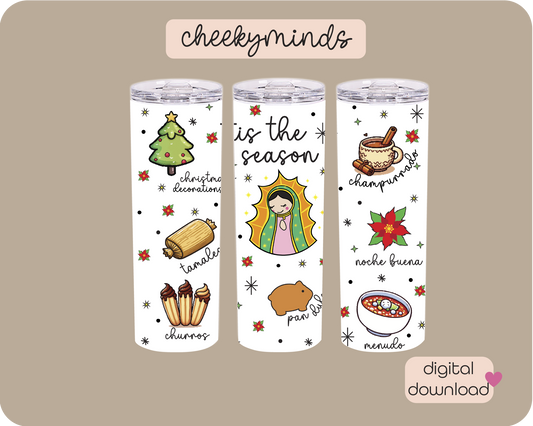 Tis the Season Virgencita White 20oz Skinny Straight Tumbler Wrap
