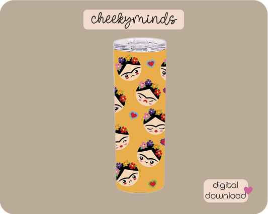 Faces of Frida Yellow 20oz Skinny Straight Tumbler Wrap